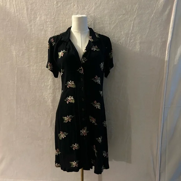 Volcom Black Floral Mini Dress - Picture 1 of 14